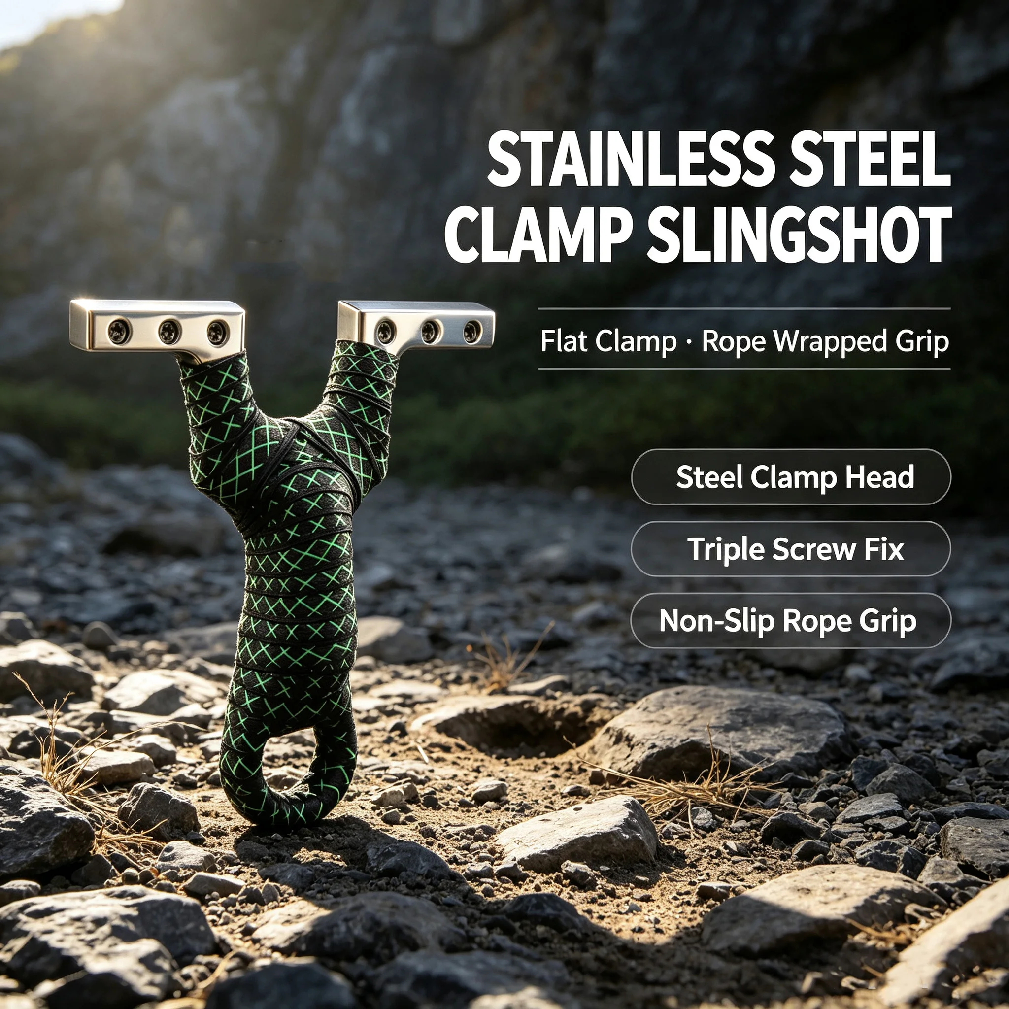 Stainless Steel Y-Shaped Slingshot with Wide Top Clamp, Wrapped Handle & Finger Ring for Outdoor Target Practice