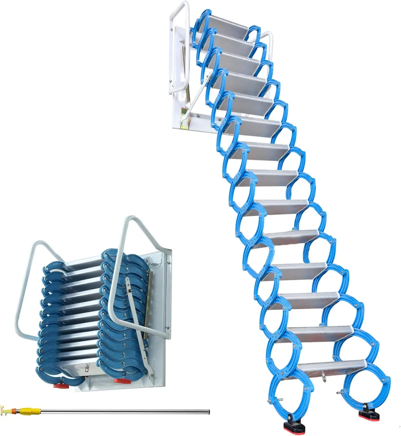 Intsupermai-Escalier de grenier pliant mural avec structure en ciseaux, échelle de grenier, côtes vers le bas, 14 marches