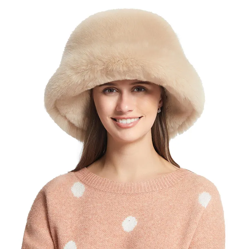 

New Style Girls' Luxury Fox Fur Bucket Hat Women'S Fake Fur Winter Warm Ear Protection Bomber Hat Free Shipping