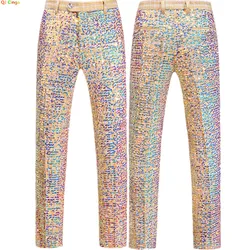 Gold Men's Shiny Sequin Suit Pants, Wedding Party Dress Trousers, Fashion Slim Pant,Asian Sizes M,L,XL,XXL,3XL,4XL,5XL,6XL