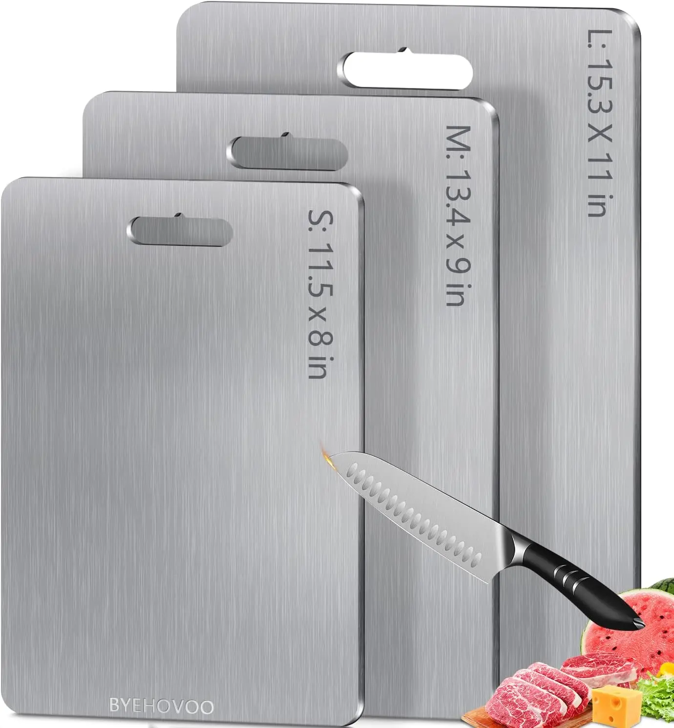 

Titanium Cutting Boards for Kitchen [Set of 3], Double Sided Pure Titanium Cutting Board | Easy to Clean | Dishwasher Sa