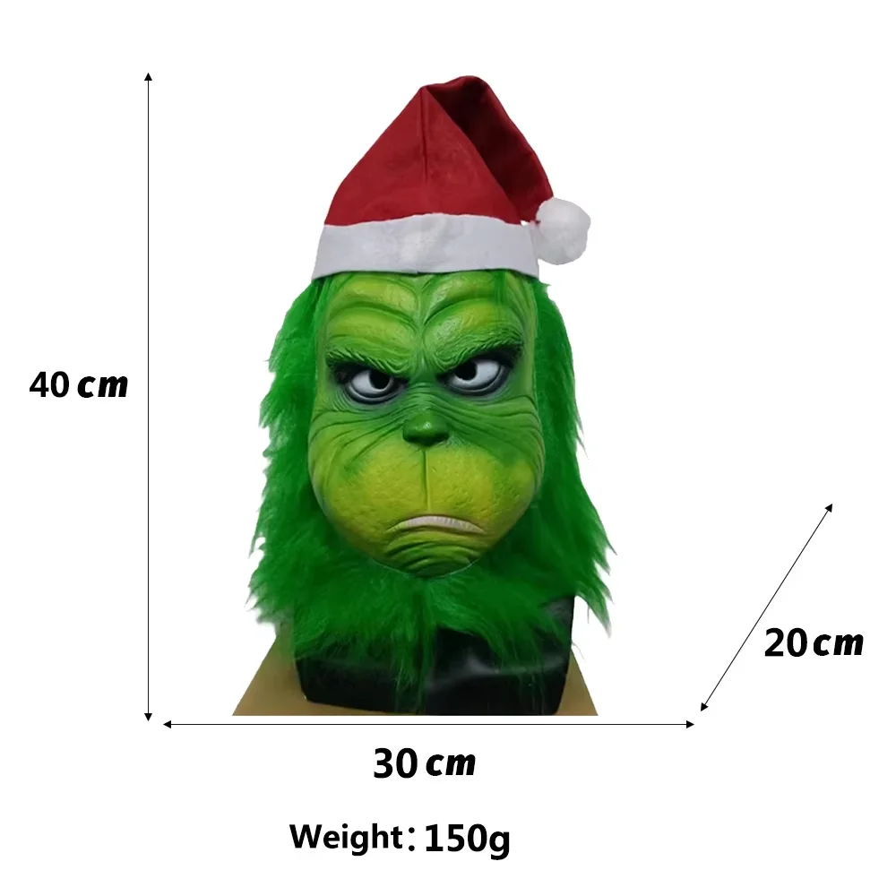 Máscara de Grinch verde de calidad, Cosplay de Navidad y Halloween, máscara de monstruo de piel verde, accesorios de máscara de látex de Anime, guante Grinch