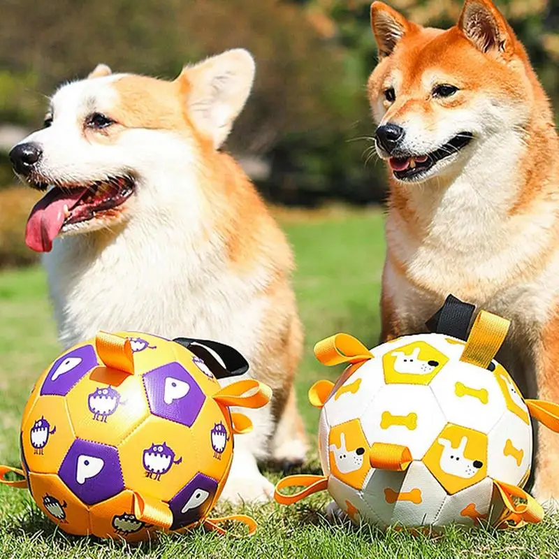 Dog Training Football With Grab Straps Durable Outside Dog Toys Bite-resistant Dog Balls For Medium To Large Dogs Pet Supplies