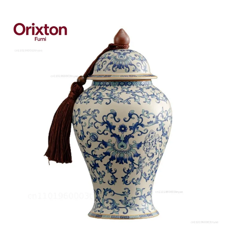 Ceramic Tea Canister Blue and White Porcelain Desktop Vase Household Moisture-proof Container for Candy Nuts and Coffee Beans