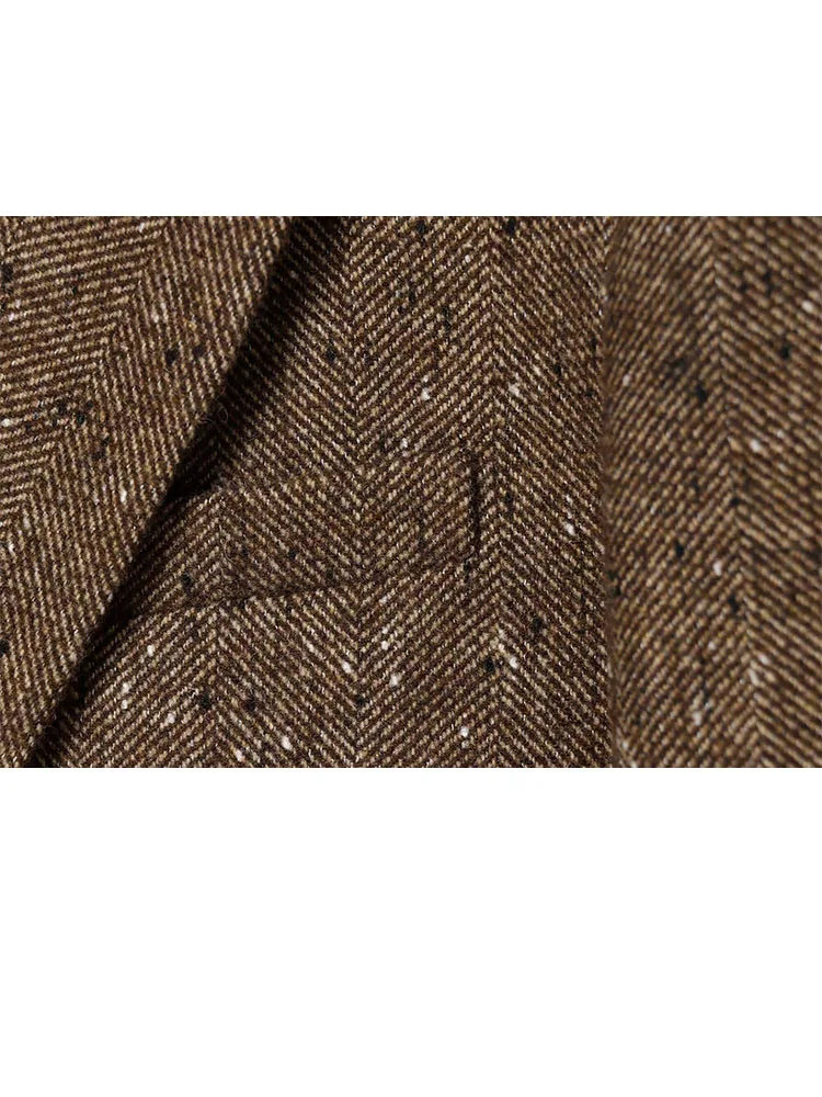 HH امرأة الشتاء التلبيب واحدة الصدر طويلة الأكمام جيب الديكور متعرجة حك السترة الإناث الترفيه الشارع نمط معطف