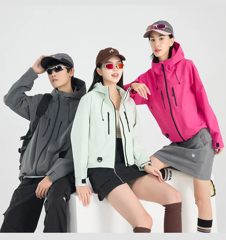 Outdoor Jacket Waterproof Single Layer Hooded Hiking Suit Men's and Women's Jacket Embroidery