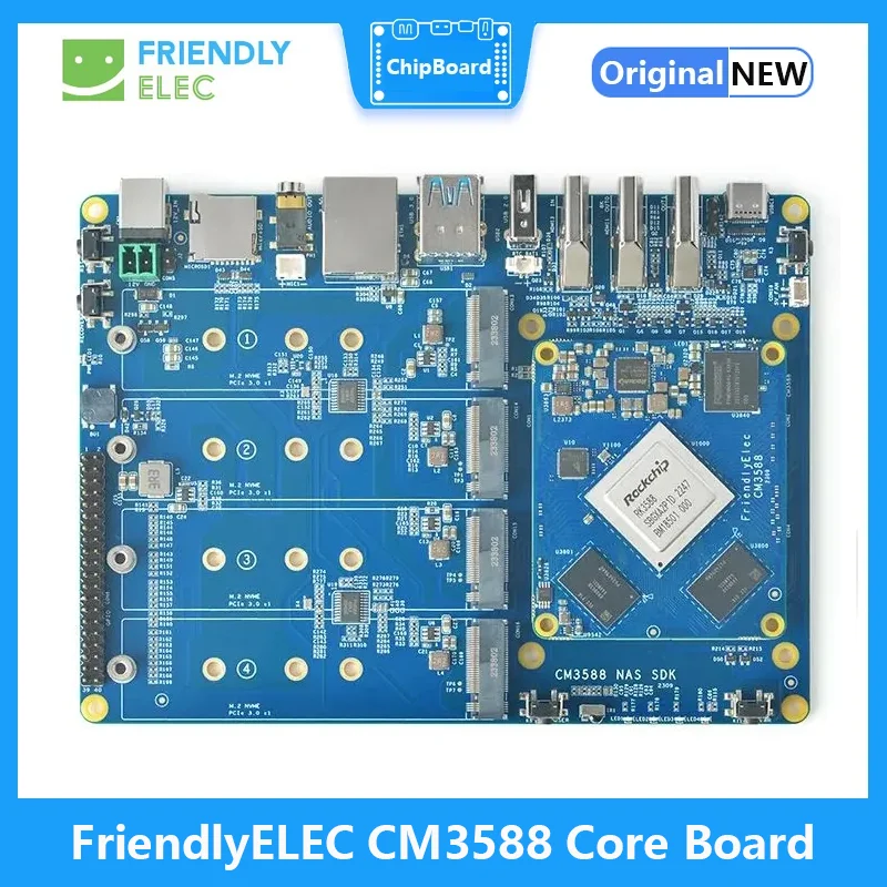 

FriendlyELEC CM3588 NAS Kit 2.5G Rockchip RK3588 CPU Development Board 4xPCIe3.0 4K/8K CM3588 NAS SDK Kit 4 NVMe HDMI IN