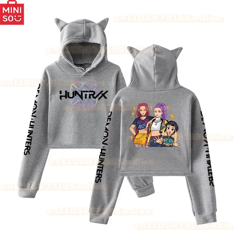 Rumi Fleece-gefütterter Kapuzenpullover für Damen, bedruckt, Katzenohren, anpassbar, Persönlichkeit, kurz, Herbst-Winter-Sweatshirt, weibliches Oberteil für Katzenliebhaber