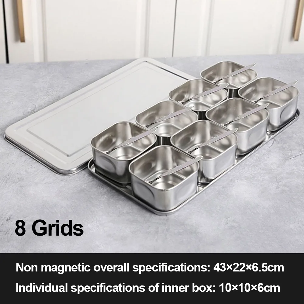 صندوق توابل متين 6/8 شبكات، صندوق تخزين مستطيل مقاوم للصدأ، حاوية طعام من الفولاذ المقاوم للصدأ