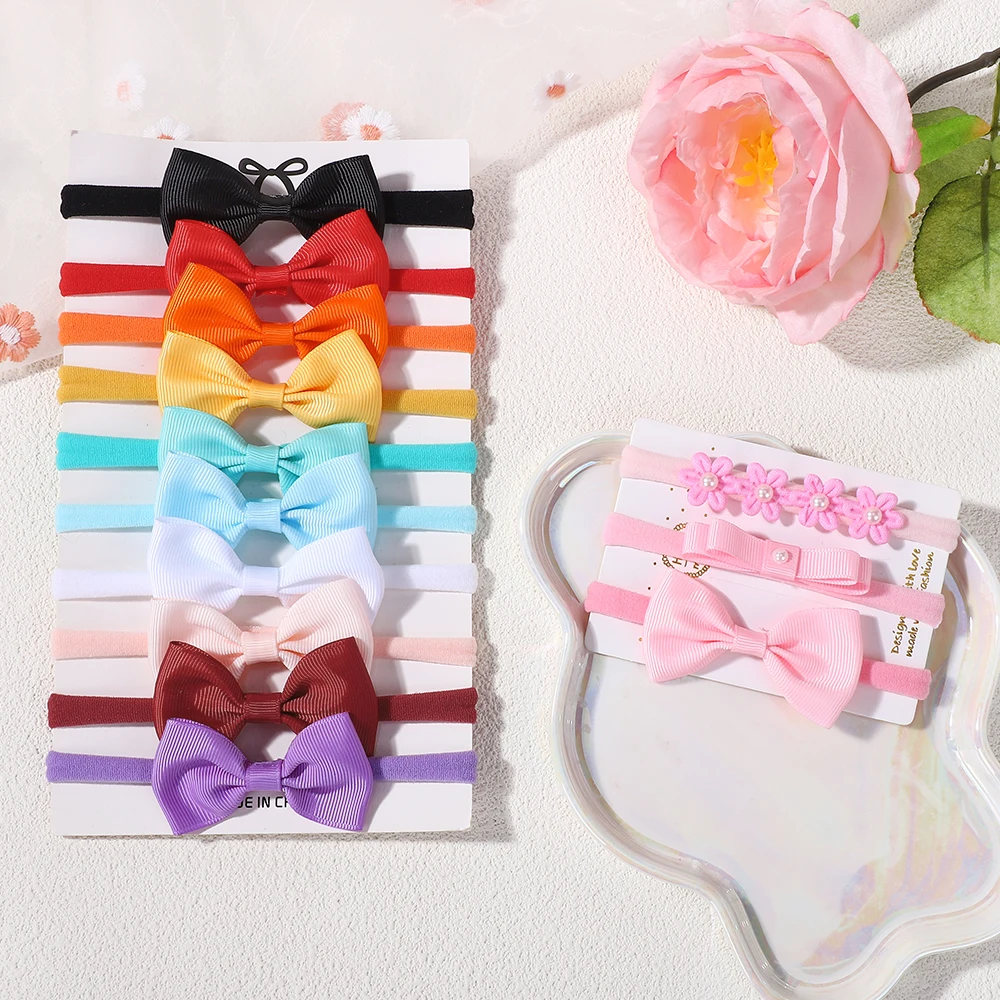 

13 шт./компл., мягкая повязка на голову с бантиками для младенцев для маленьких девочек, эластичная повязка для волос, однотонная лента, банты, цветы, детские аксессуары для волос