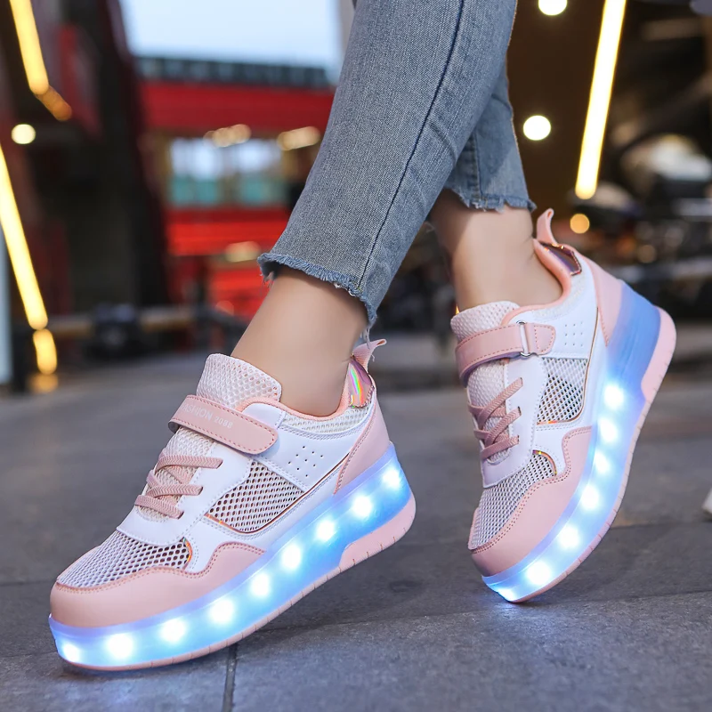 Scarpe da passeggio per il viso a rete delle nuove ragazze estive scarpe da ginnastica per studenti luminescenti in Velcro per ragazzi pattini da