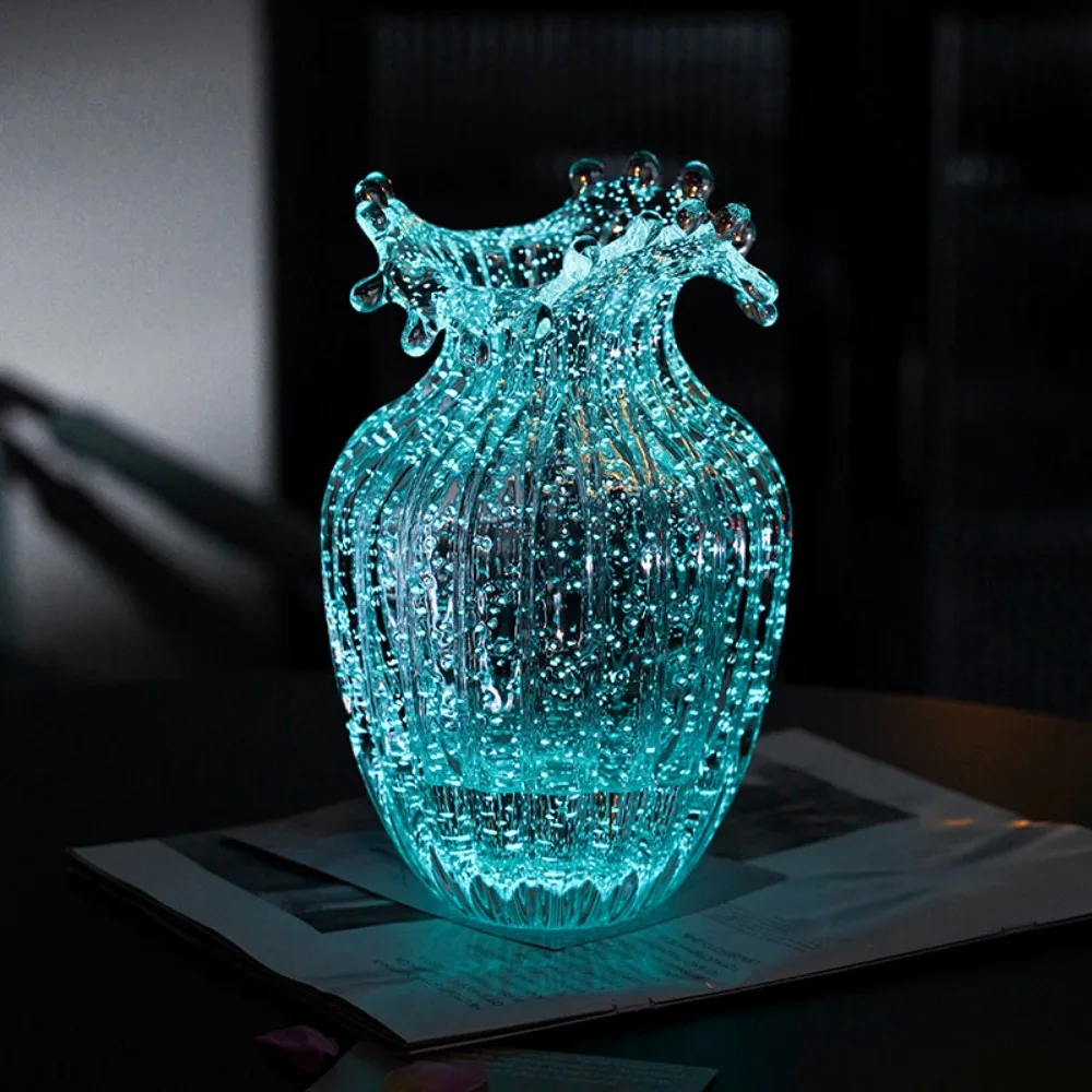 Ins Dreamlike Fluorescent Vase Glow-in-the-dark Exquisite Luminous Glacier Vase Unique Transparent Mushroom Vase Living Room