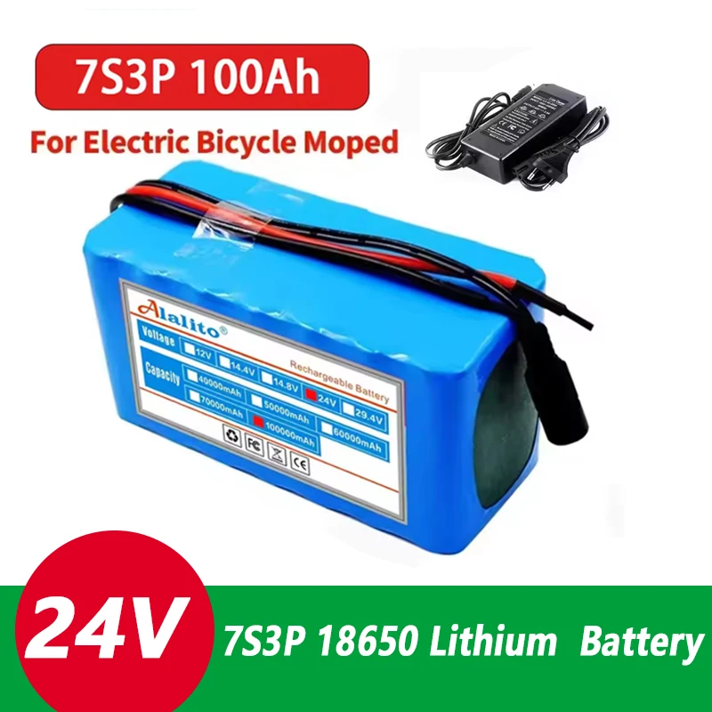 2026 NEW 7S3p 100Ah 18650 lithium battery rechargeable battery with BMS protection board lithium-ion battery pack with charger