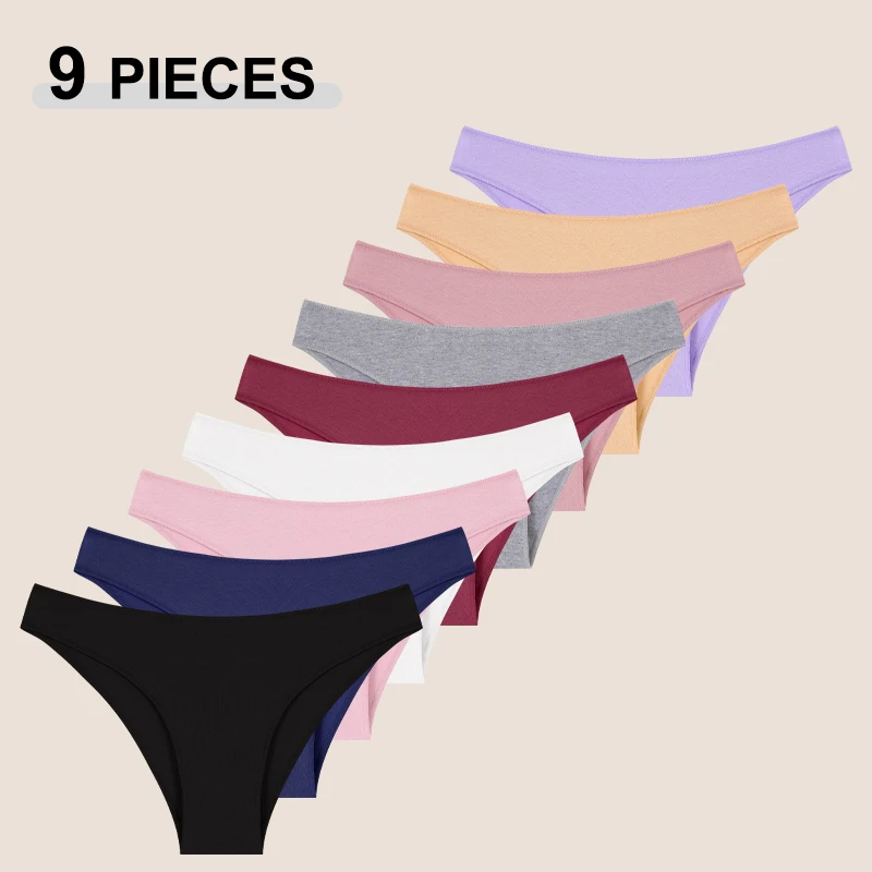 9 Stück einfarbige Baumwollhöschen für Damen, M-XXL, elastische Unterwäsche, nahtlose, bequeme Slips, atmungsaktive Dessous für Damen