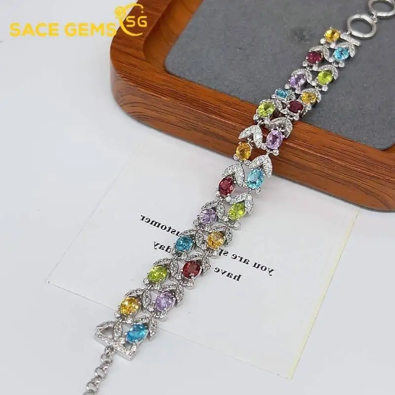 

SACEGEMS New Arrival 925Sterling Silver 4*5MM Natual Crystal Gemstone Bracelrts for Women Engagement Cocktail Party Fine Jewelry