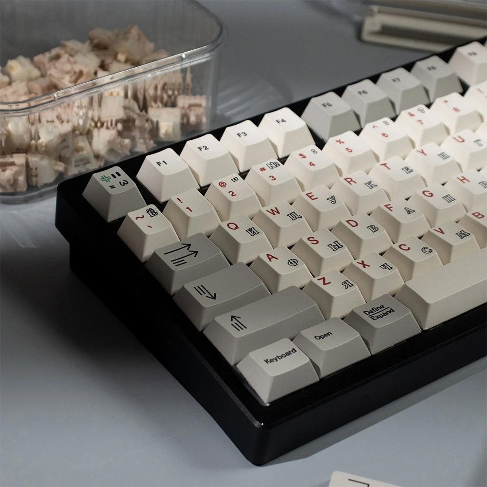 PBT-Tastenkappen, Retro-Tastenkappen, 1,7 mm Kirschprofil, thermische Sublimation, russische individuelle Tastenkappen für 68//87/104 mechanisches Tastatur-Set