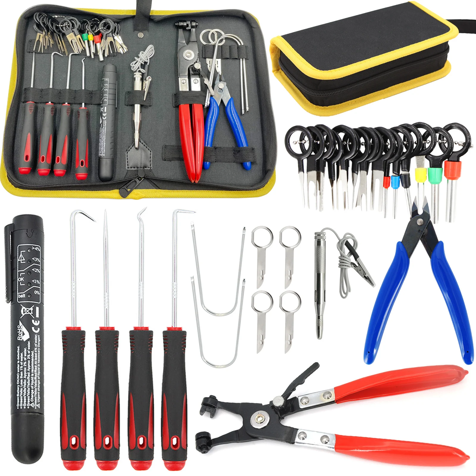 

New Multi-function Car Repair Hand Tool Kit Auto Hose Clamp Pliers Terminal Removal Pin Brake Fluid Tester Pen Hook and Pick Set