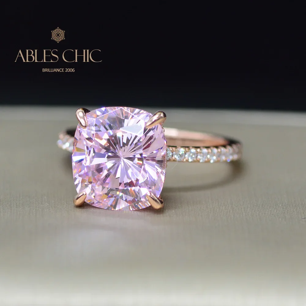 Ables Chic Sterling Silver Solitaire Lab Cushion Kunzite Wedding Ring Morganite Gemstone Bridal Engagement Rings S2R1S2R0947