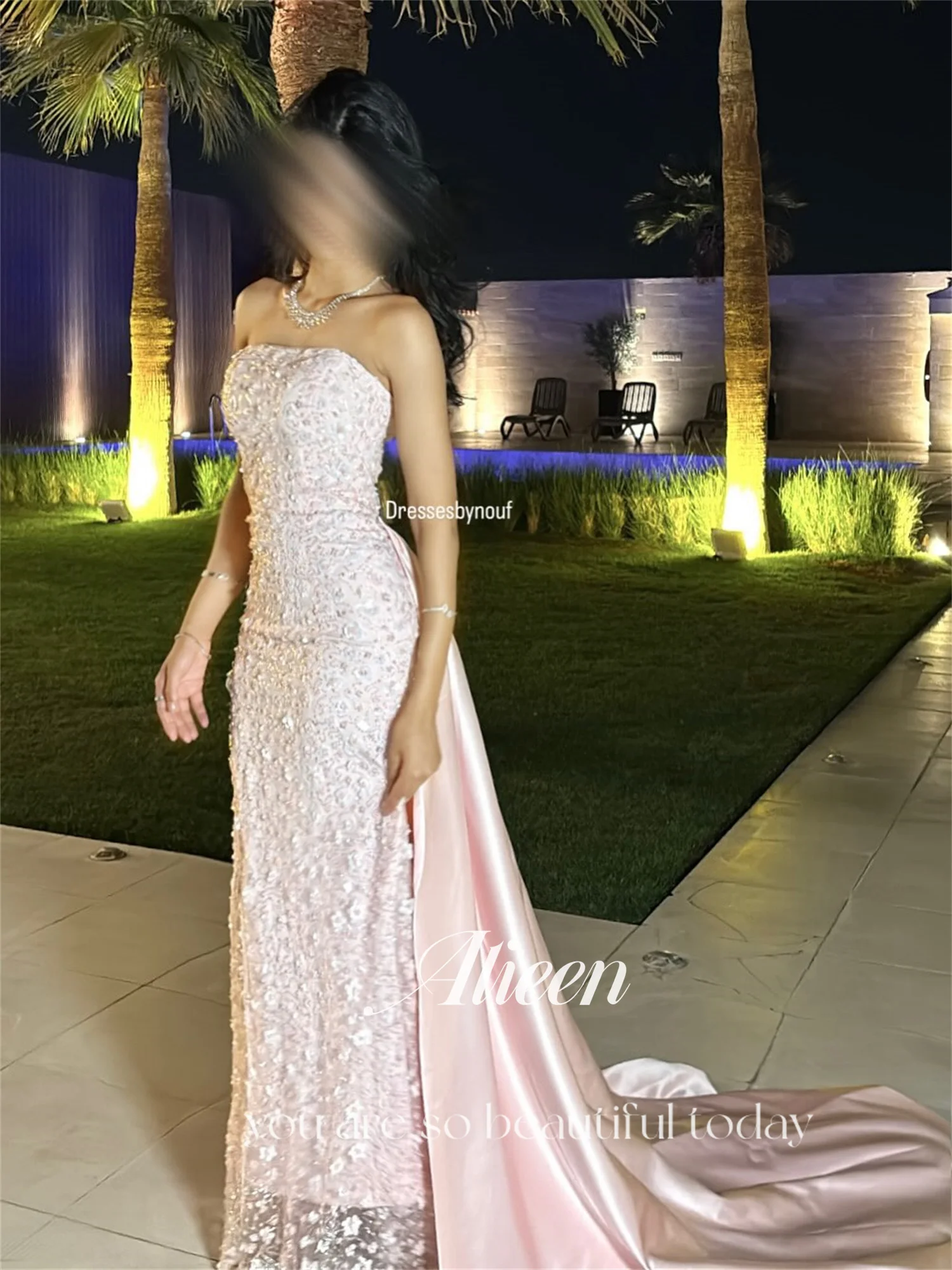 ชุดเดรสผู้หญิงสไตล์นางเงือกสุดหรูของ Aileen สำหรับงานแต่งงาน งานเลี้ยง ชุดราตรีสั่งตัดได้ ชุดออกงานสีชมพู