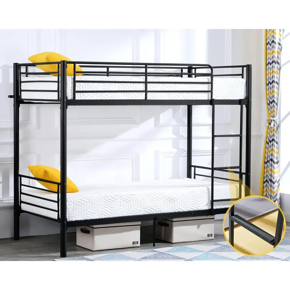 Twin Over Twin Heavy Duty 2 Decker Bed with Ladder and 13 inches High Guardrail, Metal Space Saver Bed with Stairs, Black