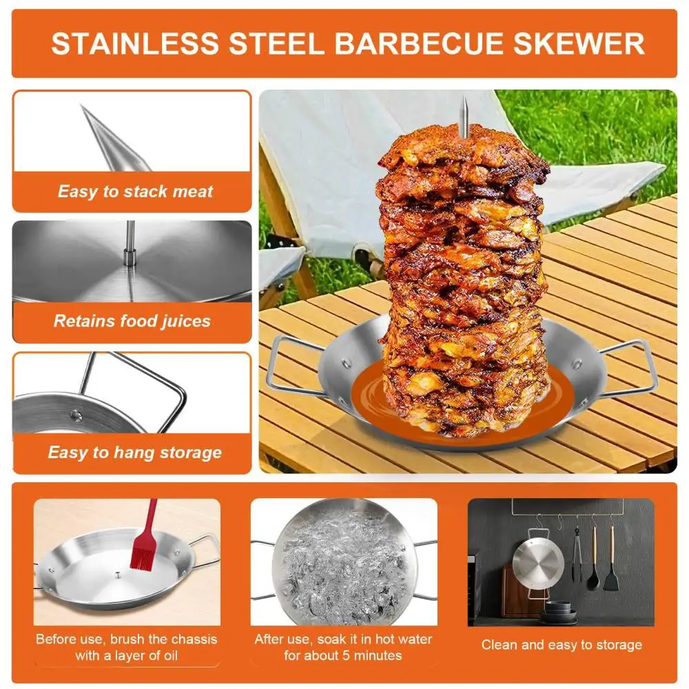 Adjustable Vertical BBQ Skewer Stand Stainless Steel Al Pastor Roaster Tool Kit With Brush Hooks Gloves For Picnic Grill Cooking
