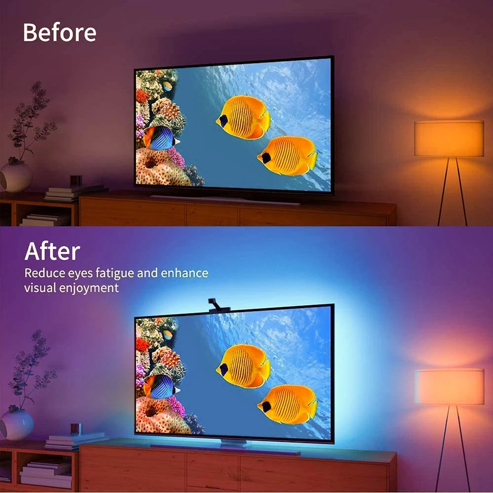 Tuya New Immersion Smart TV Backlight With Camera RGBIC LED Ambient Backlight With Alexa TV PC Rhythm Lighting Smart App Control