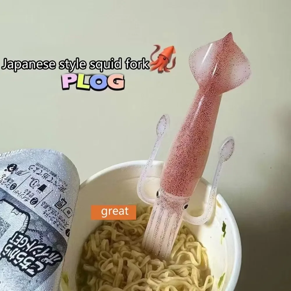 Funny Squid Cuttlefish Fork Heat-Resistant Tableware Instant Noodle Fork Food Picks Kitchen Dinnerware Cooking Tools