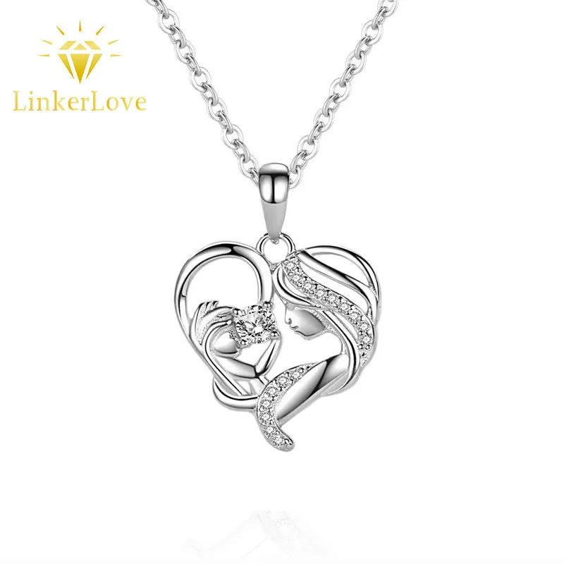 

Серебряное колье LinkerLove S925 с подвеской в виде сердца для мамы и малыша, цепочка на ключицу, подарок на День матери для мамы