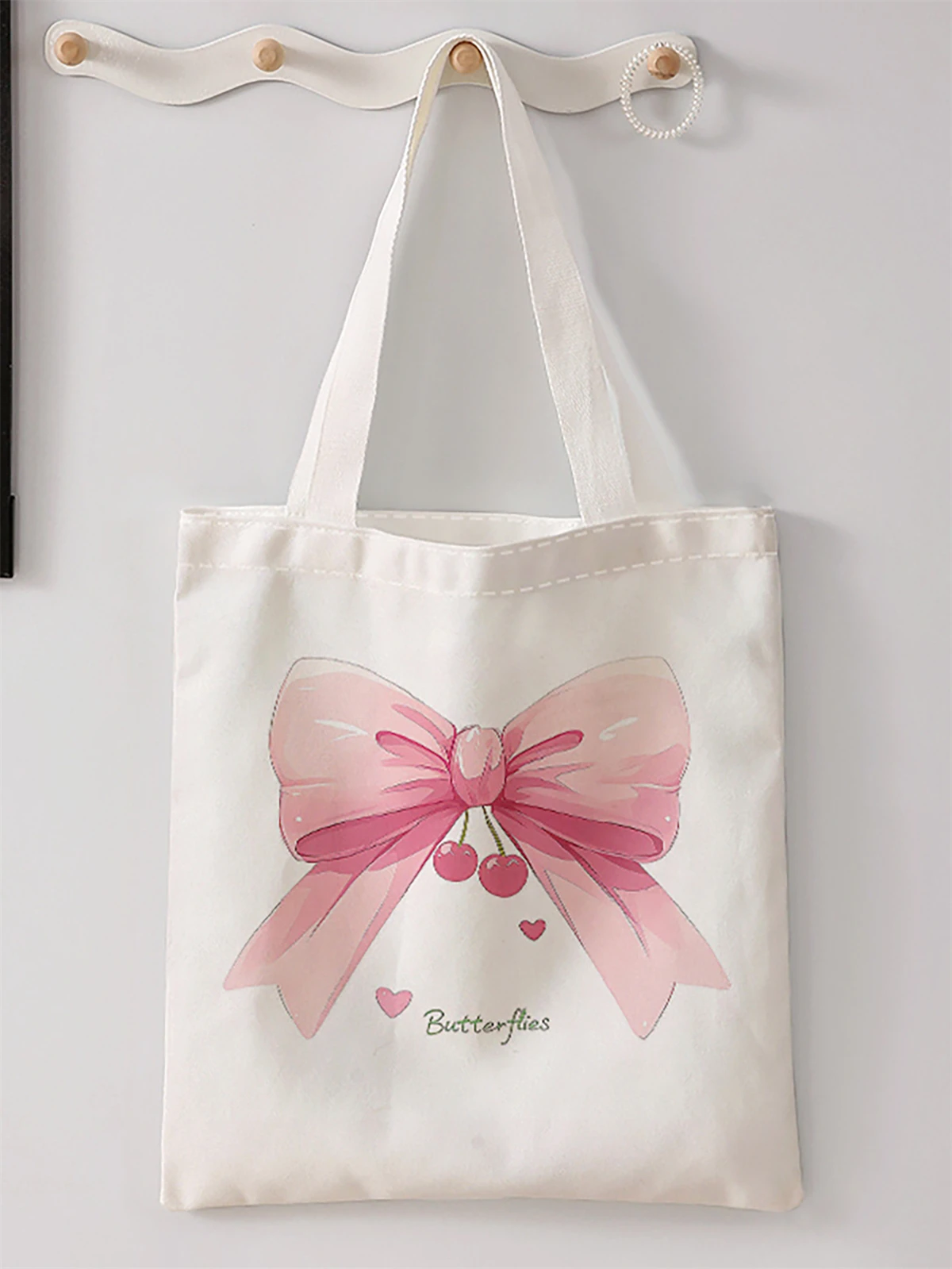 Bow pattern printed casual handbag, reusable fashionable backpack, multifunctional handbag, canvas shopping bag