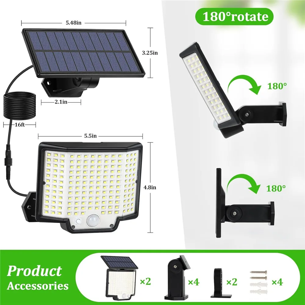 172led Zonne-Energie Buiten Waterdicht Met Bewegingssensor Schijnwerper Afstandsbediening 3 Modi Voor Patio Garage Achtertuin