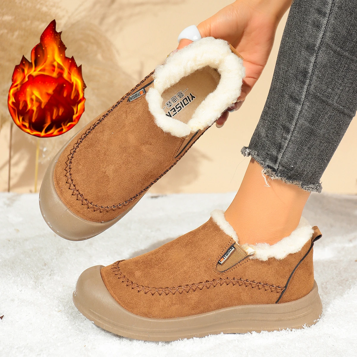 Women Ankle Boots Winter Trend Warm Snow Boots Women Solid Color Keep Warm Non-slip Shoes Women Fashion Daily Soft Casual Shoes