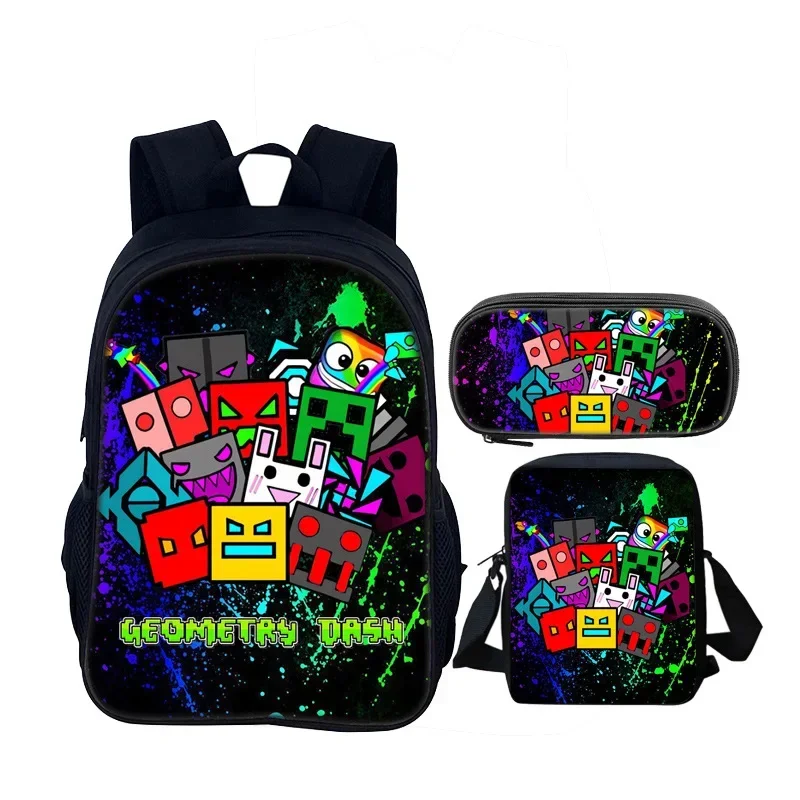 Custom Bag New Angry Geometry Dash Child School Backpack With Shoulder Bag Pencil Bags School Bags For Boys Girls Best Gift