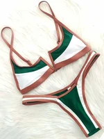 Bikini tipo Tanga en forma de V de mezclilla empalmado, traje de baño para mujer, traje de baño femenino, conjunto de Bikini de dos piezas, bañador con Push-Up, traje de baño para mujer