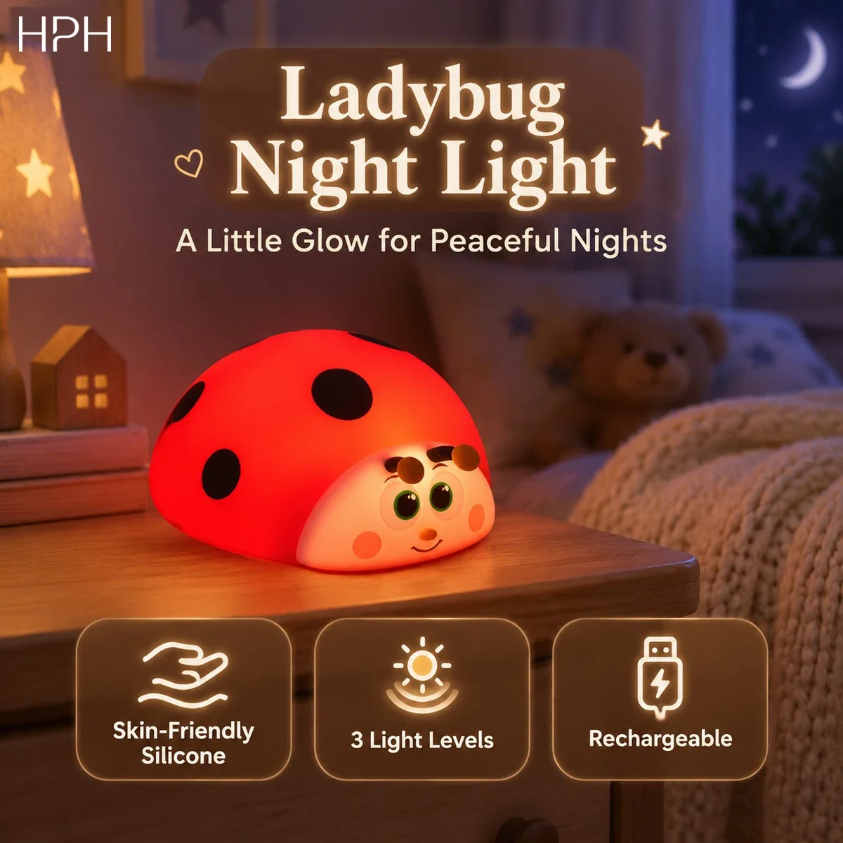 HPH LED Night Light Cute Whale Cartoon Silicone Table Lamp Children Touch Sensor RGB Ambient Light for Bedroom Christmas Gift