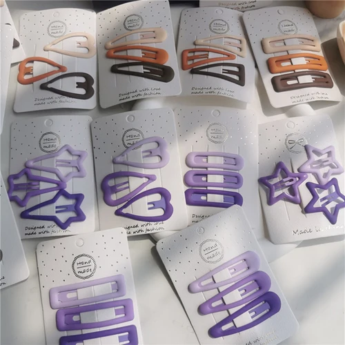 Imagen 2 del producto 1 Juego de horquillas coloridas con forma de estrella para mujer y niña, pasadores, flequillo lateral sólido, Clip Bb, accesorios para el cabello, nuevo