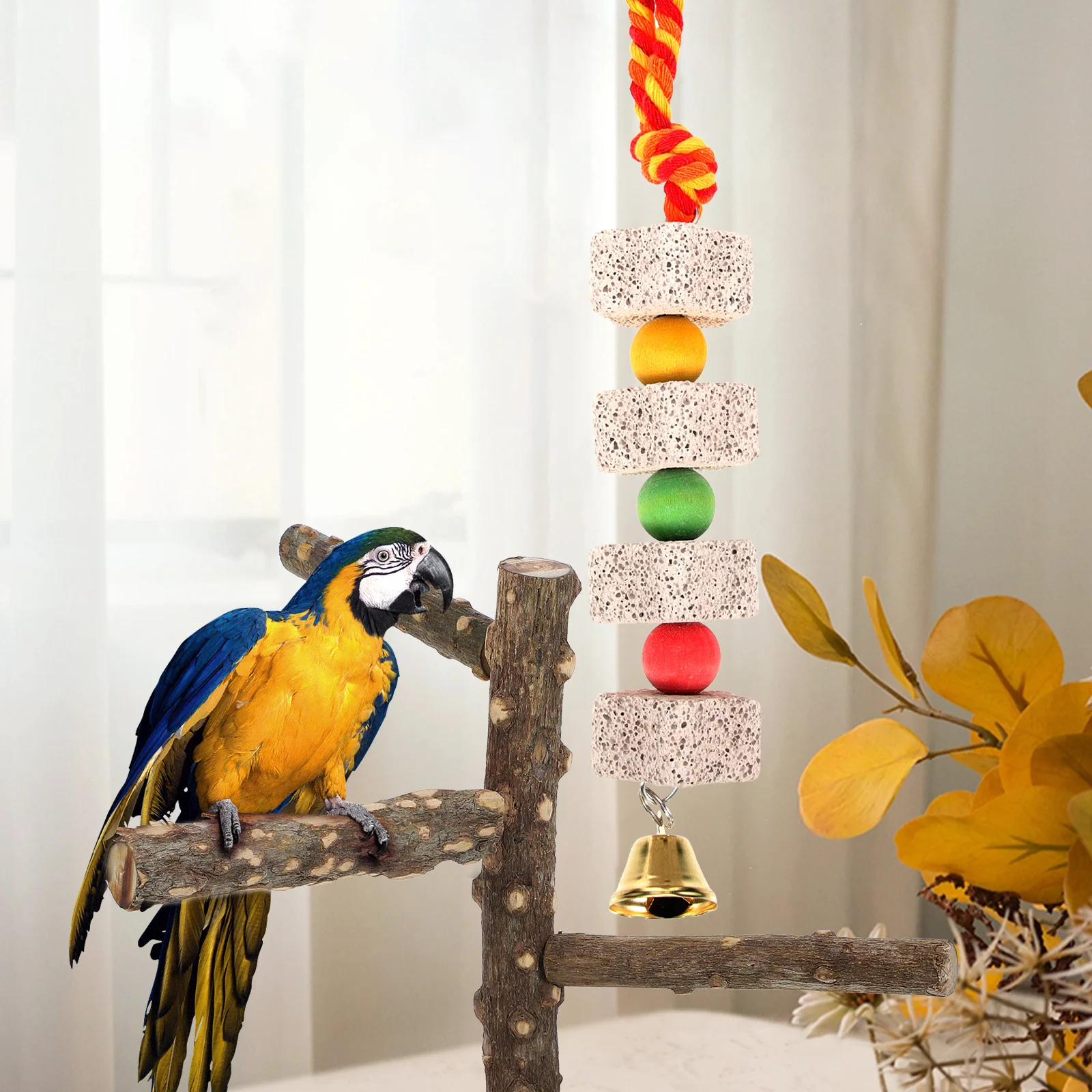 2 قطعة منقار طحن الحجارة شكل نجمة المعدنية مضغ الدائري ل الببغاء الببغاء الببغاء الطيور مع جرس الحواف الزخرفية #4