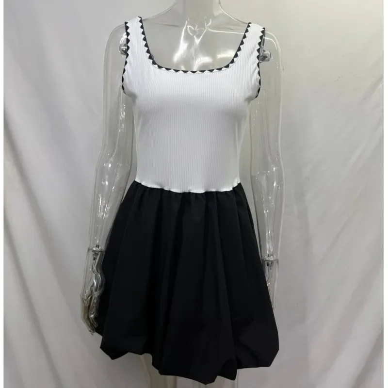 Fashion Sexy Backless Dress Summer Elegant Casual Mini Beach Party Dresses Classic Black and White Splicing Womens Clothing 2025