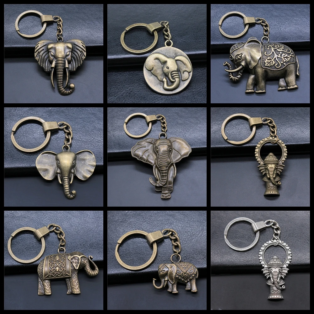 Creative Party Jewelry Accessories Gift Men Keychain Vintage Ganesha Elephant Pendant Souvenirs Gift