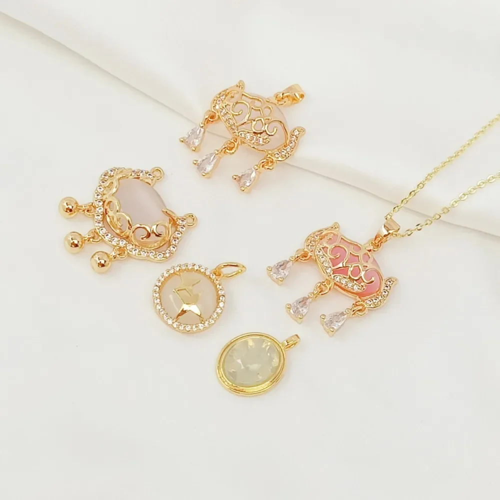 

14K Gold-plated Cat's Eye Jade Peace Lock, Planet Pendant, DIY Handcrafted Bracelet, Necklace, Earrings and Tassels