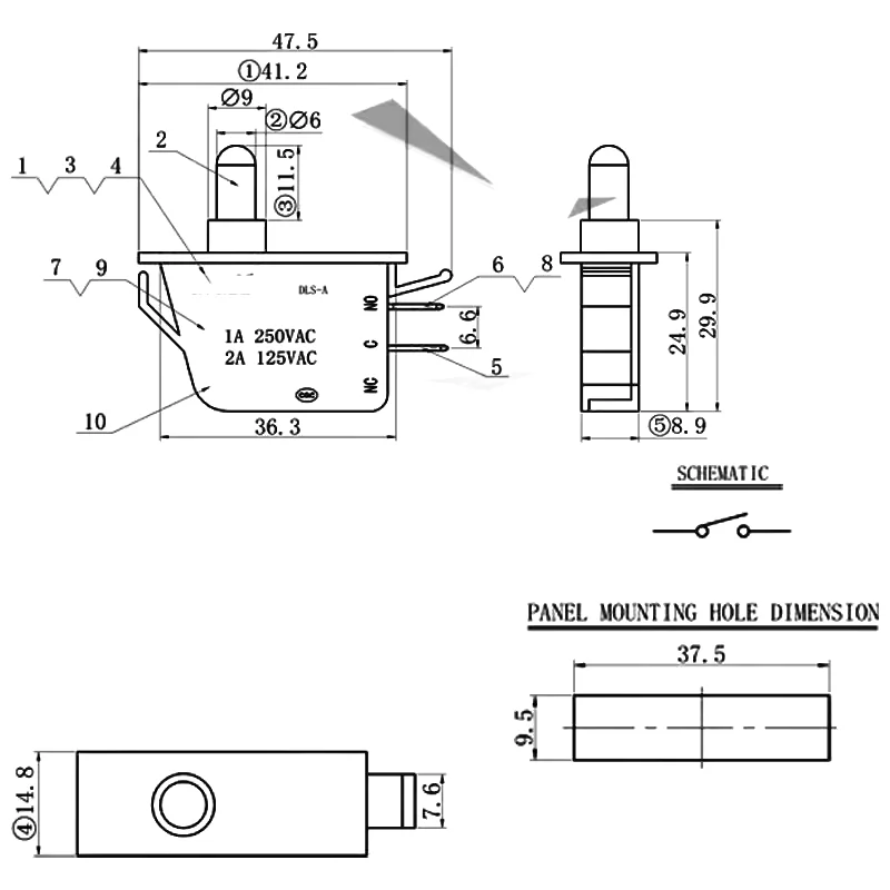 DLS-A disinfection cabinet opening and closing control light refrigerator door control switch usually open and press 1A250V