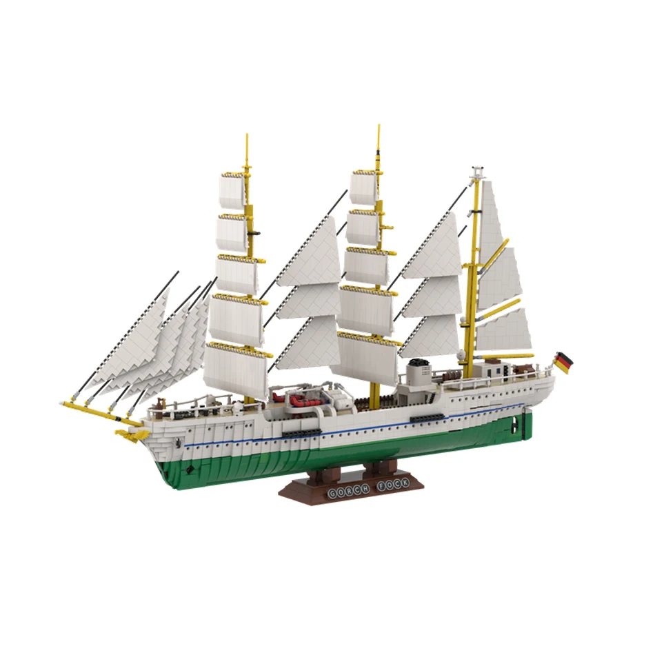 WW2 German Military Training Ship Gorch Fock MOC Battleship Fleet Collection Building Blocks Classic Model Technical Bricks Toy