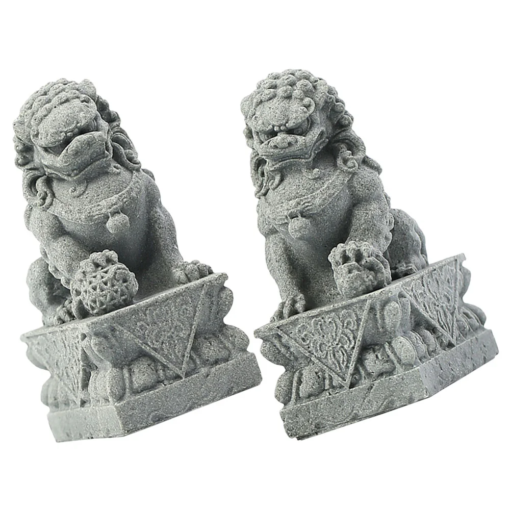 2pcs Mini Lion Figurine Stone Lion nament Decorative Statue Home Decor Miniature Model Tabletop Adornment Lion Desktop