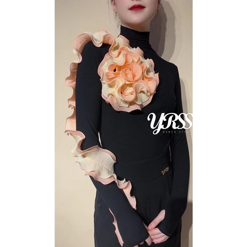 Blume Rüschen Ballroom Dance Tops Frauen Walzer Latin Dance Performance Kleidung Wettbewerb Trikots Erwachsene Tanz Kostüm BL17163