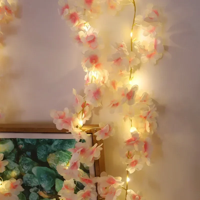 2M LED Cherry Blossom Wreath Bedroom Artificial Vine Decoration Fairy Light Wedding Proposal Valentine's Day String Lights