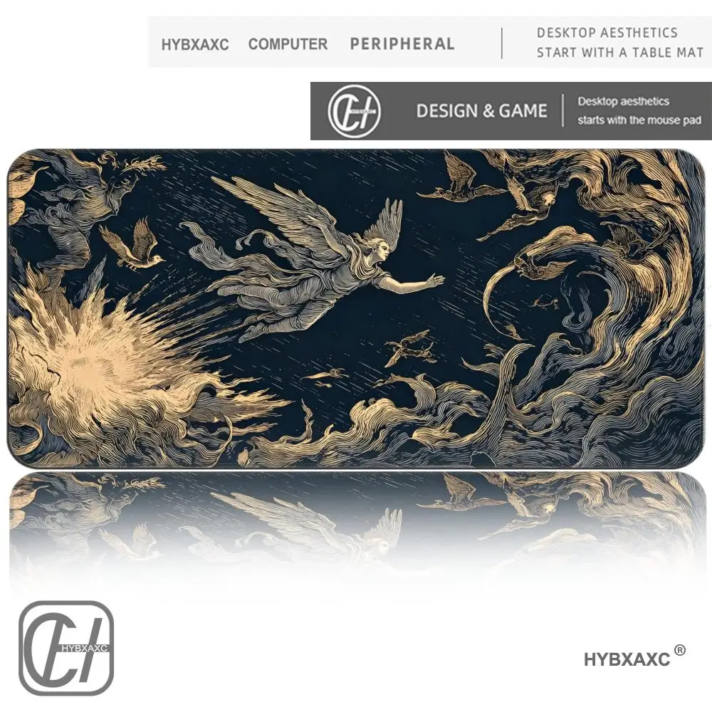 HYBXAXC Celestial Desk Mat, Dark Angel Desk Pad, Gothic Art Mouse Pad