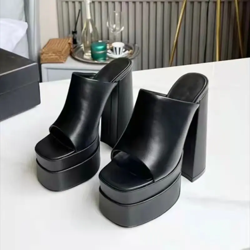 2024 NEW High Heels Women Shoes Platform Slippers Summer Shoes Sandals Outdoor Slippers Female Chunky Heels High Heels Sandals