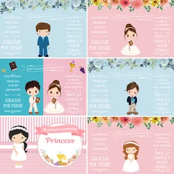 My First Communion Boy Girl Baptism Backdrop Christening Day Wall Decor Pink Flowers Princess Photocall Photography Background