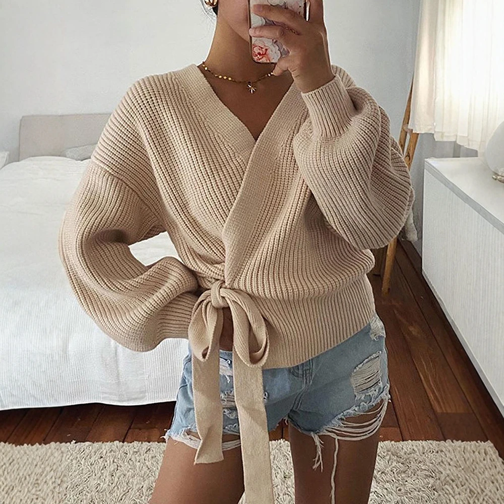 

Женский кардиган с длинным рукавом, повседневная мода, однотонный завязанный дизайн, удобный осенне-зимний трикотаж