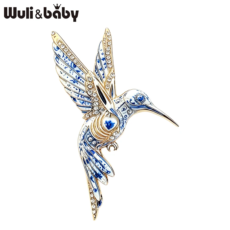 Wuli&baby Beautiful Hummingbird Brooches For Women 2-color Enamel Rhinestone Bird Animal Party Office Brooch Pins Gifts