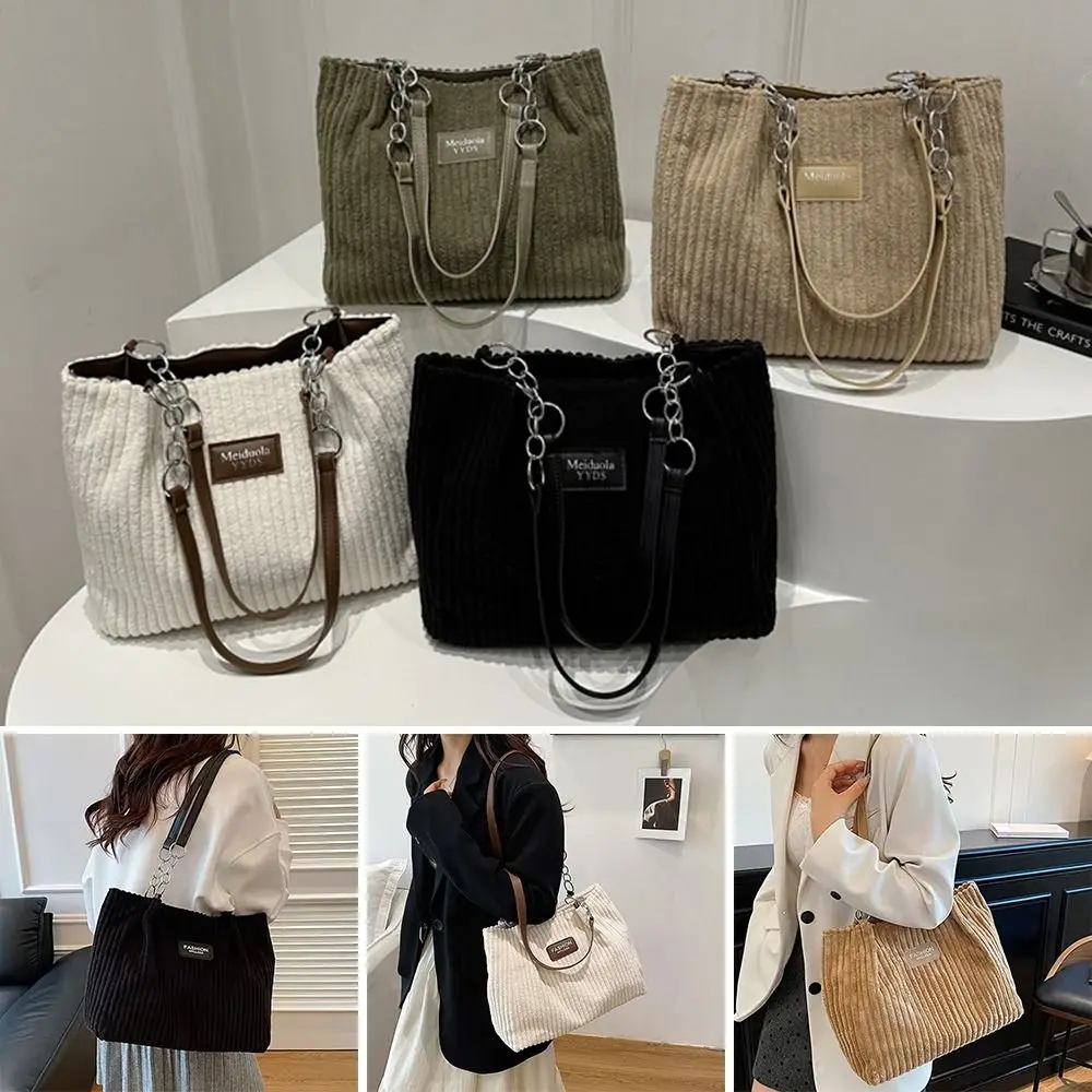 Modische Cord-Schultertasche mit Großer Kapazität Vielseitige Pendler-Tragetasche Elegante Einfarbige Unterarmtasche für Damen